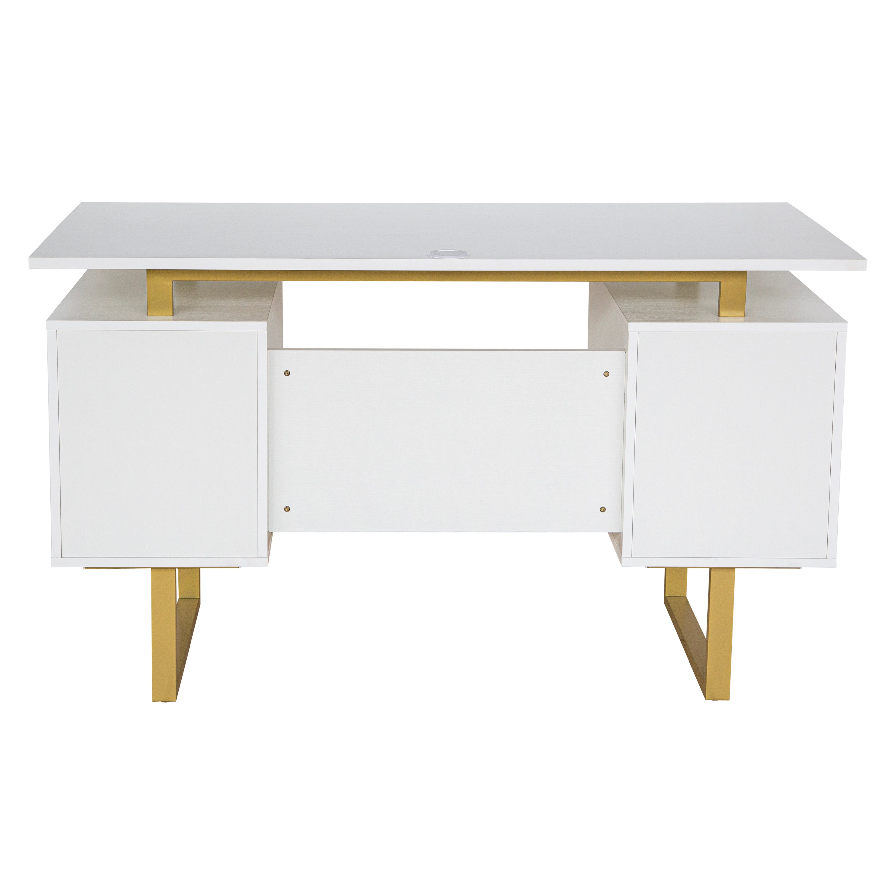 Techni White and Gold Desk for Office with Drawers & Storage, 51.25 in. W
