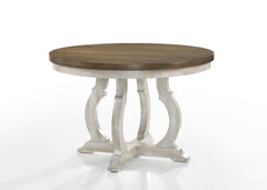 Vintage Walnut 5 Piece 47" Wide Contemporary Round Dining Table Set with Off White Fabric Chairs