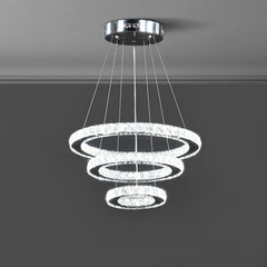 Adjustable Height Alva Large Triple Hoop Modern Crystal Stainless Pure White Color Led Remote Control Dimmer Chandelier