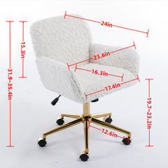 Cozy Plush Home Office Chair with Golden Metal Base Adjustable Desk Chair Swivel Office Chair,Vanity Chair - Cream