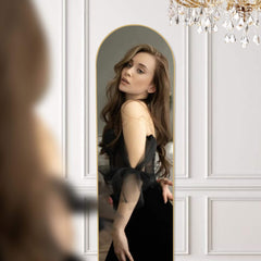 Floor Standing Mirror, Wall Mirror with Stand Aluminum Alloy Thin Frame,16'x*59'',Gold-arched