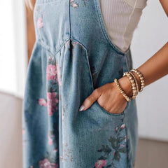 Retro One-piece Fashion Floral Denim Shorts