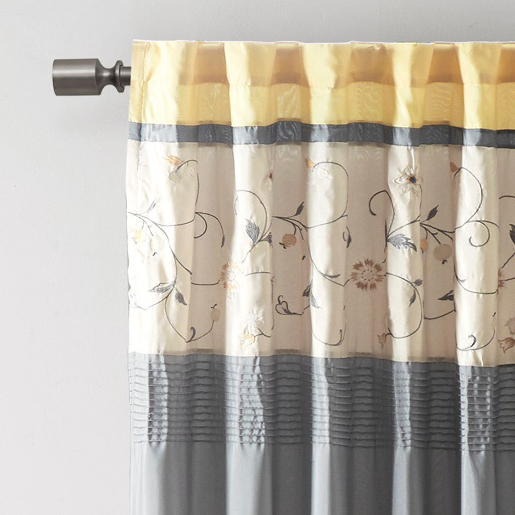 Embroidered Curtain Panel - Yellow/Grey