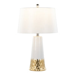 22" Contemporary Table Lamp with White & Gold Ceramic Body and White Shade