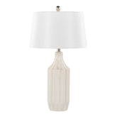 23" Contemporary Table Lamp in Gloss Cream Ceramic with White Shade