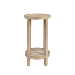 Rattan and Wood Round Accent Table