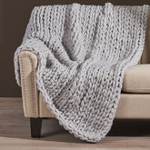Cozy Knitted Silver Grey Throw Blanket