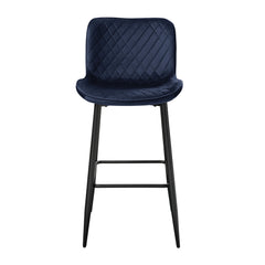 Set of 2 Pub Height Chairs Dark Blue Velvet Upholstery Modern 29-inch Seat Height Bar Stools
