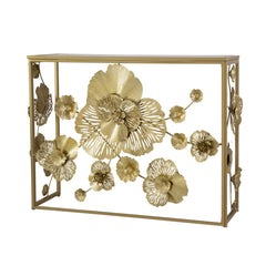 Gold Console Table with Mirrored Glass Top 39.5"x12"x30.5"