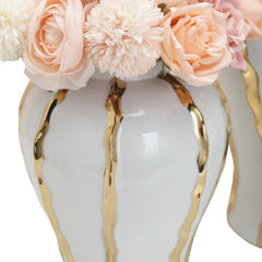 18.50"H Elegant White Ceramic Ginger Jar with Gold Accents