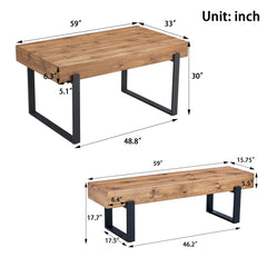 3-Piece Dining Table Set for 4 People, 59" Kitchen Table Set with 2 Bench, Dining Room Table with Heavy-Duty Frame, Easy Assembly - Natural Wood Wash