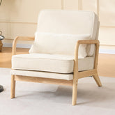 Comfy Accent Chair Single, Upholstered Living Room Chair with Curved Wood Armrests and Lumbar Cushion, for Living Room, Bedroom,Makeup Room, Beige