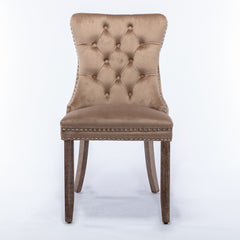 High-end Tufted Solid Wood Contemporary Velvet Upholstered Dining Chair with Wood Legs Nailhead Trim 2-Pcs Set, Khaki