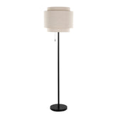 64" Contemporary Floor Lamp in Black Metal with Beige Linen Shade