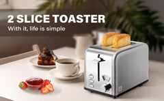 2-Slice Toaster with 1.5 inch Wide Slot, 5 Browning Setting and 3 Function: Bagel, Defrost & Cancel, Retro Stainless-Steel Style, Toast Bread Machine with Removable Crumb Tray, Silver
