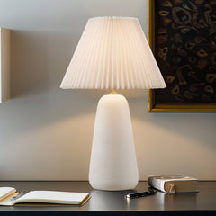 Textured Ceramic Table Lamp with Fluted Fabric Shade White