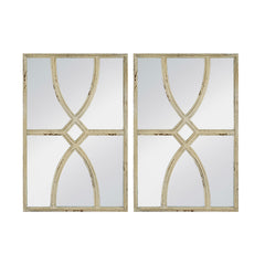 Rectangular Wooden Wall Mirrors with Distressed White Frame (Set of 2) - 16" x 23"