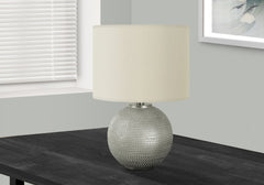 19"H Table Lamp, Grey Resin, Ivory / Cream Shade, Modern