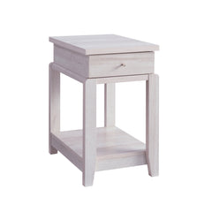 Side End Table with One Drawer and Bottom Shelf, Accent Table White Oak