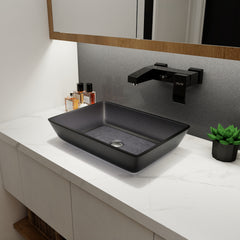 Tempered Glass Matte Bathroom Vessel Sink, Rectangle Bathroom Basin Matt Grey