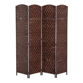 6' Tall Wicker Weave 4 Panel Room Divider Privacy Screen - Brown