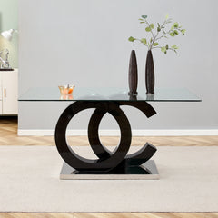 Modern Minimalist Rectangular Glass Dining Table for 6-8 with 0.39" Tempered Glass Tabletop - Black