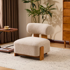 27.25' Modern Boucle Lounge Chair with Solid Wood Frame and Rolled Backrest, Soft and Durable Boucle Upholstery, Ideal for Living Room, Bedroom, or Office