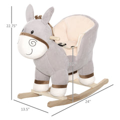 Kids Rocking Chair, Plush Ride On Rocking Horse Donkey with Sound, Wood Base Seat, Safety Belt, Baby Toddler Rocker Toy for 18-36 Months, Gray