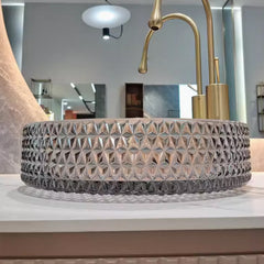 Glass Basin Circular Vessel Bathroom Basin - Transparent Grey