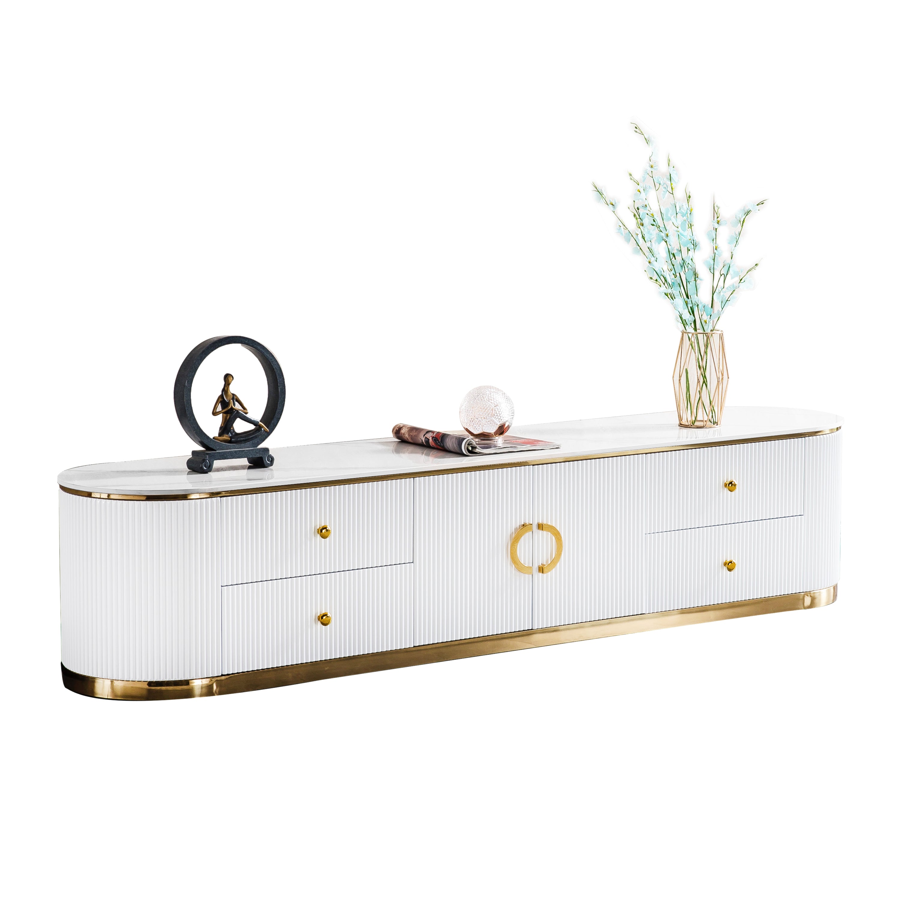 White Sintered Stone TV Stand, Media Console Television Table