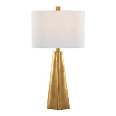 29" Contemporary Table Lamp in Gold Polyresin and White Linen