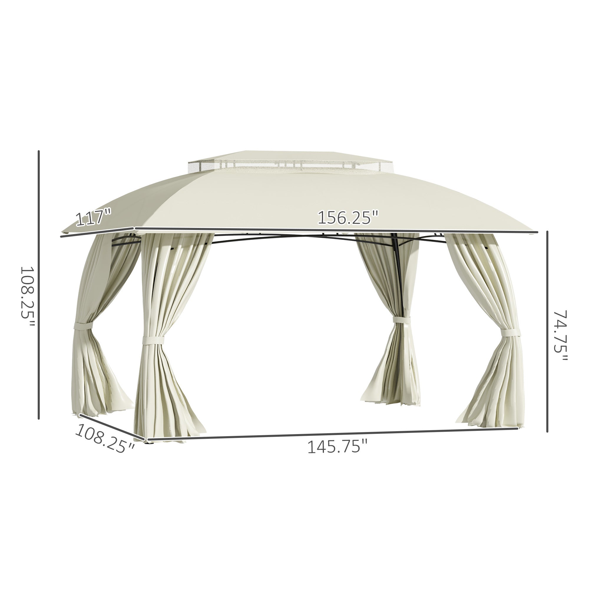 10'x13' Patio Gazebo Canopy, Double Vented Roof, Steel Frame, Curtain Sidewalls, Outdoor Sun Shade Shelter for Garden, Lawn, Backyard, Deck - Beige