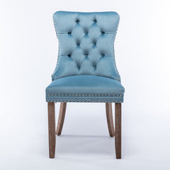 High-end Tufted Solid Wood Contemporary Velvet Upholstered Dining Chair with Wood Legs Nailhead Trim 2-Pcs Set, Light Blue
