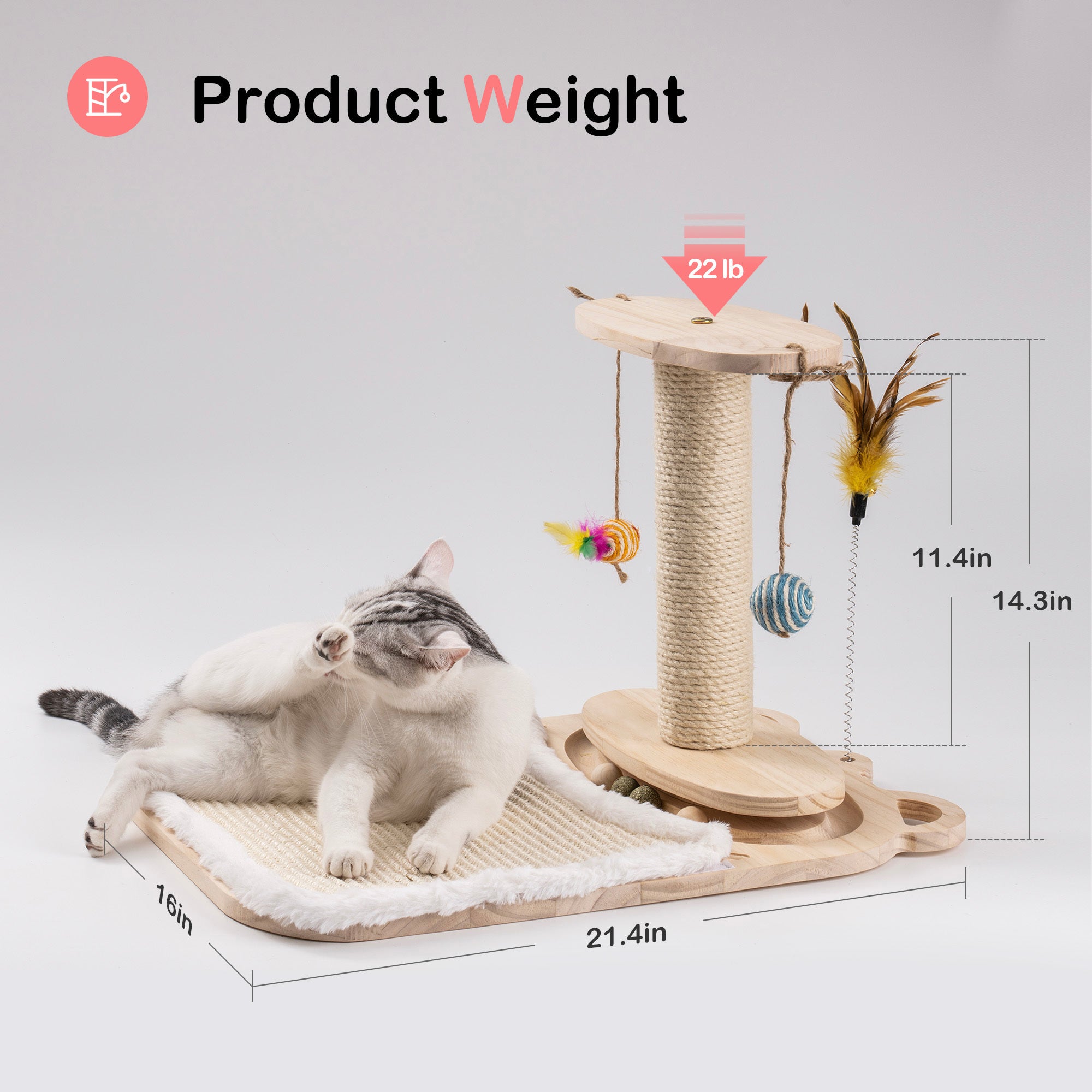 Cat Toy 1-Layer Turntable Cat Ball Toy with Feather Stick,Interactive Cat Toy with 5 Interactive Balls ,Cat Scratching Post with Mat