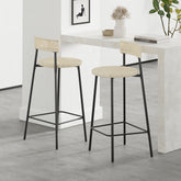 Counter Stools Set of 2 Handwoven Paper Rope Bar Stools Boho Round Dining Pub Chairs for Kitchen (Black & Creamy White)