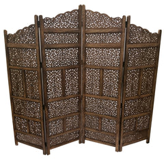 Royal Hampton Hand Carved Foldable 4 Panel Wooden Partition Screen/RoomDivider,Brown