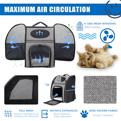 FluffyDream Pet Carrier Backpack for Large/Small Cats and Dogs, Puppies, Safety Features and Cushion Back Support for Travel, Hiking, Outdoor Use- Black
