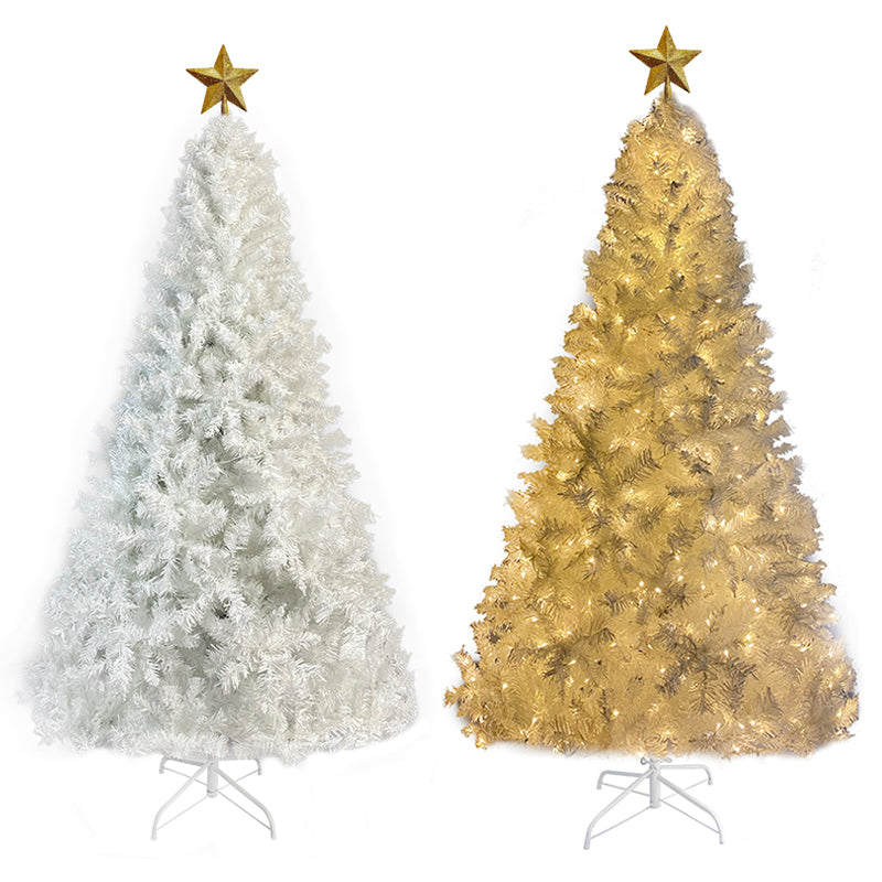 7 FT White Christmas Tree with 500 LED Warm Lights, PVC branch, Artificial Holiday Christmas Pine Tree with Star Top