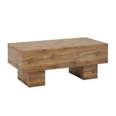 This modern rectangular coffee table features a stylish wood color, making it an ideal addition to any living room or apartment,.
