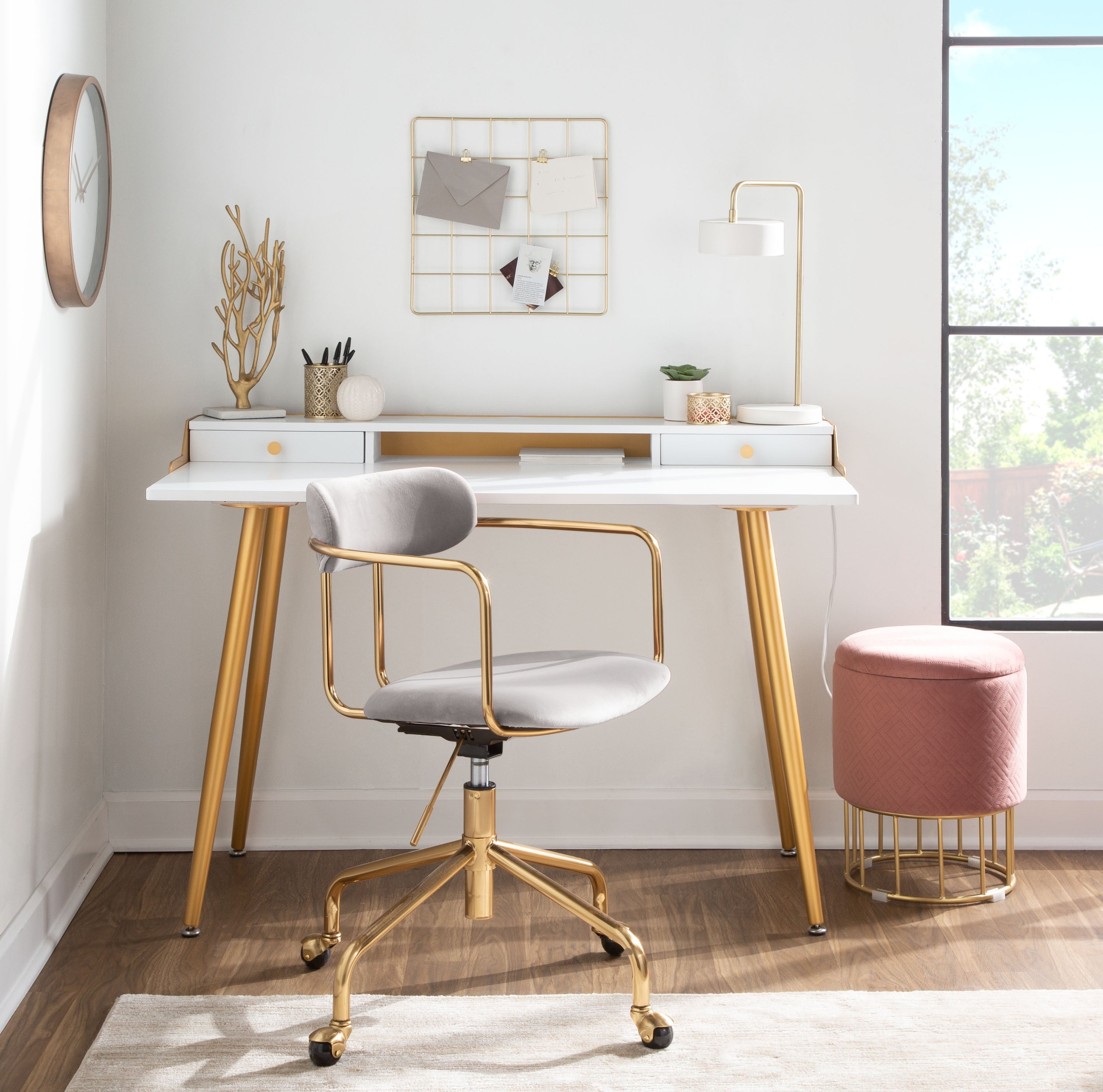 Demi Contemporary Office Chair - Gold Metal and Silver Velvet