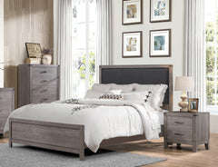 Queen Bed Black Faux Leather Upholstered Headboard - Brownish Grey Finish