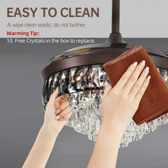 42"Chandelier Ceiling Fan Retractable Ceiling Fans with Lights and Remote Control 6 Speed LED 72w Dimmable Invisible