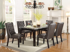 Set of 2 Chairs Modern Faux Leather Espresso Tufted Birch veneer MDF Kitchen Dining Room