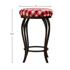 Set of 2 French Style Bar Stools, 25.5" Bar Chairs, Country Style Industrial with Footrest - Red