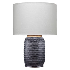 Table Lamp with Ribbed Ceramic Body and Fabric Shade - Gray