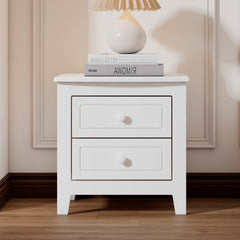 Mid Century Retro Bedside Table with Classic Design 2-Drawer Nightstand - White