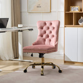 A&A Furniture Office Chair,Modern Velvet Upholstered Tufted Button Home Office Chair with Golden Metal Base,Adjustable Desk Chair Swivel Office Chair (Pink)