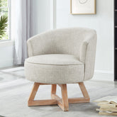 Swivel chair with cross-shaped wooden base,Lounge chair with solid wood legs, 360°freely Swivel chair , Classic linen Fabric for living room, bedroom, office, dresser -Light Gray