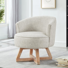 Swivel chair with cross-shaped wooden base,Lounge chair with solid wood legs, 360°freely Swivel chair , Classic linen Fabric for living room, bedroom, office, dresser -Light Gray