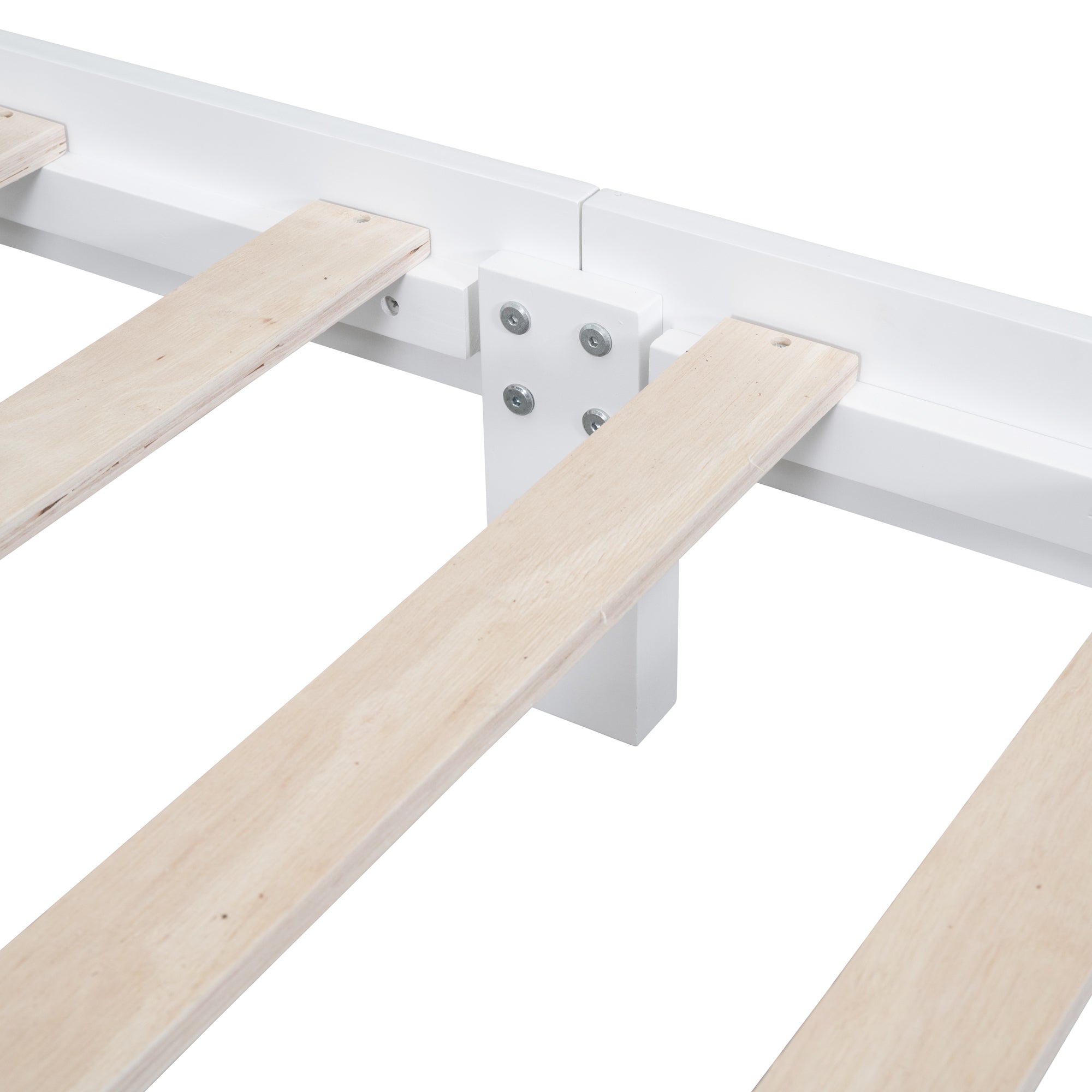 Full Size Wood Platform Bed Frame with Wooden Slat Support - White